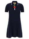 Valentino Crochet Cherry Short-sleeve Polo Mini Dress In Blue