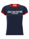 Valentino Crew Neck Cotton T-shirt With Contrast Trim In Blue