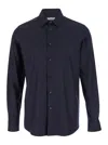 Valentino Garavani Blue Shirt With Classic Collar In Wool Blend Man In Blue