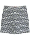 Valentino Bermuda Shorts In Cotton Poplin With All Over Toute La V Print In Navy Blue