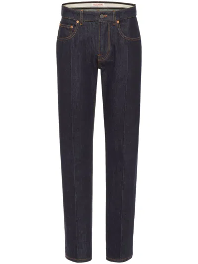 Valentino Navy Blue Cotton Denim Mid Rise Jeans For Men