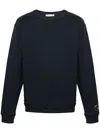 VALENTINO NAVY BLUE COTTON SWEATSHIRT WITH LOGO PATCH AND V-NECK DETAIL FOR MEN