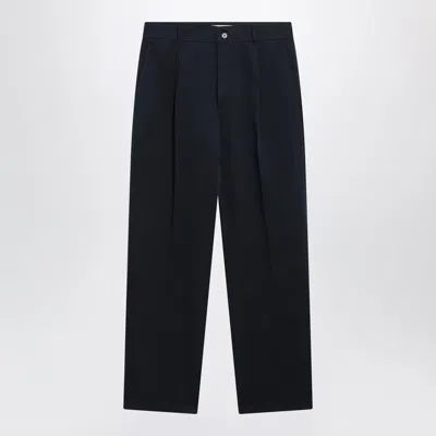 Valentino Navy Blue Cotton Trousers In Black