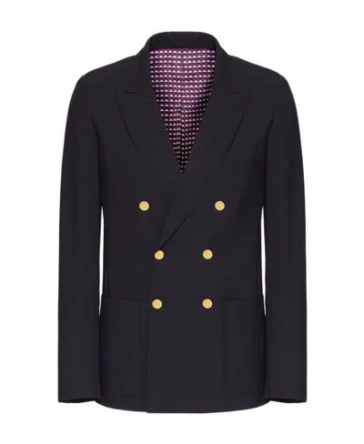 Valentino Navy Blue Double-breasted Suit Jacket In Black