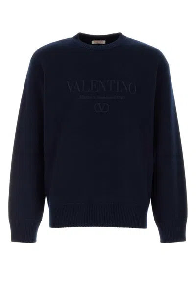 VALENTINO NAVY BLUE EMBROIDERED LOGO SWEATER