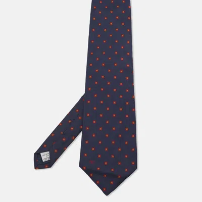 Pre-owned Valentino Garavani Navy Blue Geometric Jacquard Silk Traditional Tie