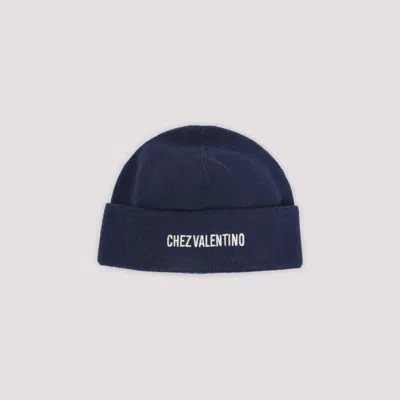Valentino Garavani Navy Blue Logo Beanie Hat