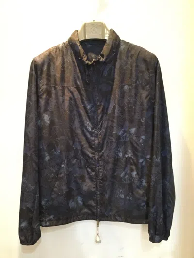 Valentino Navy Blue Logo Zipper Casual Jacket In Black