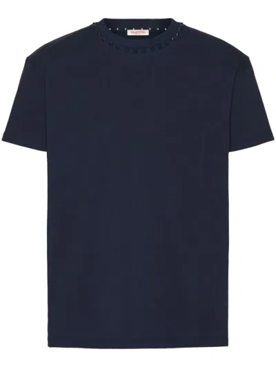 Valentino Navy Blue Navy Blue Rockstud Cotton T-shirt