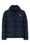 Valentino Nylon Hooded Down Jacket With Vlogo Patch In Blu