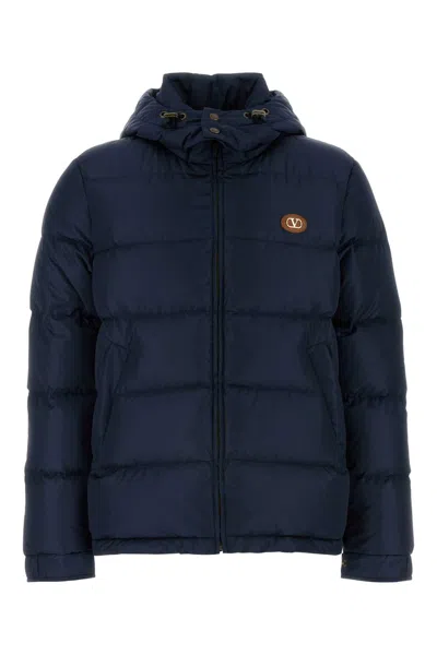 VALENTINO NAVY BLUE NYLON VLOGO DOWN JACKET