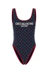 Valentino Garavani Lycra Swimsuit With Cherryfic Print In Blue