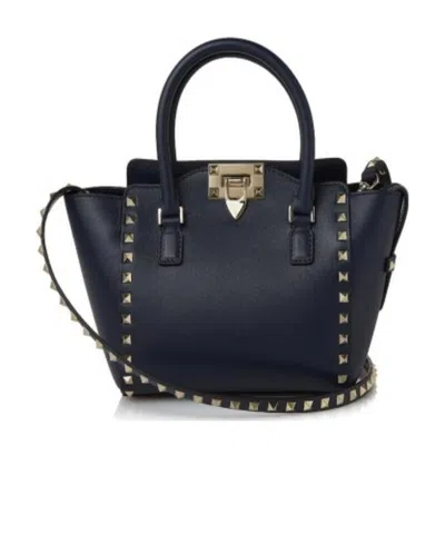 Valentino Garavani Navy Blue Rivet Handbag In Black