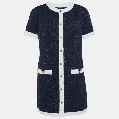 Pre-owned Valentino Navy Blue Sequin Embellished Lurex Bouclé-tweed Mini Dress L