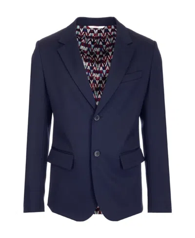 Valentino Navy Blue Single-breasted Blazer In Black