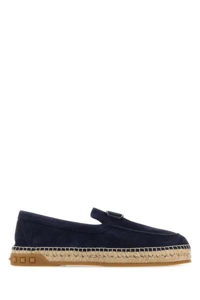 VALENTINO GARAVANI NAVY BLUE SPLIT-LEATHER LEISURE FLOWS ESPADRILLES