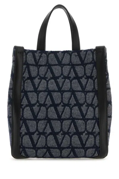 VALENTINO GARAVANI NAVY BLUE TOAL ICONOGRAPH TOTE BAG