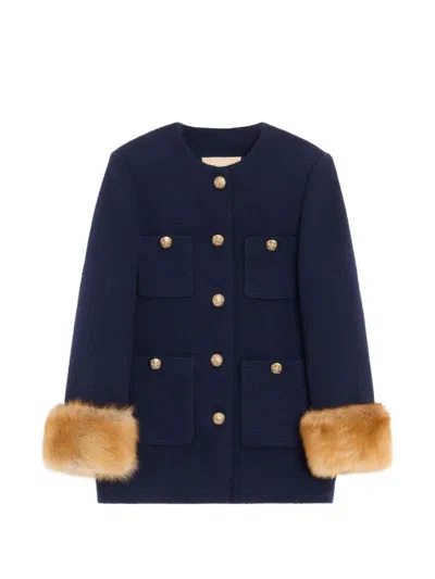Valentino Navy Blue Tweed Coat
