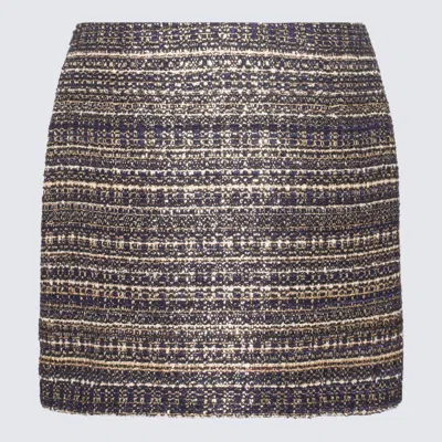 Valentino Navy Blue, White And Gold-tone Wool Blend Skirt