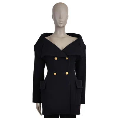 Pre-owned Valentino Navy Blue Wool 20202 Off-shoulder Twill Peacoat Jacket 40 S