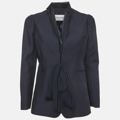 Pre-owned Valentino Navy Blue Wool And Silk Blend Wrap Jacket M