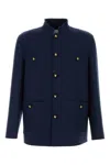 Valentino Double Wool Jacket With Mandarin Collar In Indaco