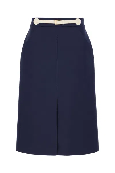 Valentino Skirt Wool Blend Belted Waist In Blue