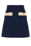 Valentino Wool Blend Skirt With Bow And Front Pockets In Blue