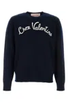 Valentino Logo-embroidered Wool Sweater In Navy Blue