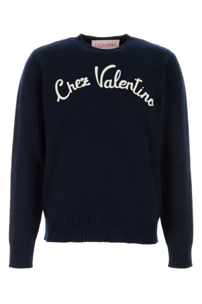 VALENTINO NAVY BLUE WOOL CREWNECK SWEATER