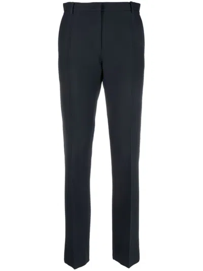 Valentino Navy Blue Wool-silk Blend Tailored Trousers For Women