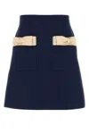 Valentino Wool Blend Skirt With Bow And Front Pockets In Blue