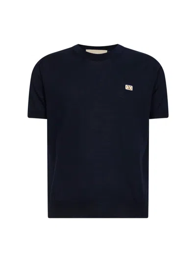 Valentino Navy Blue Wool  Sweater With Vlogo Patch