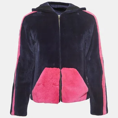 Pre-owned Valentino Navy Blue/pink Mink Fur Zip-up Jacket S