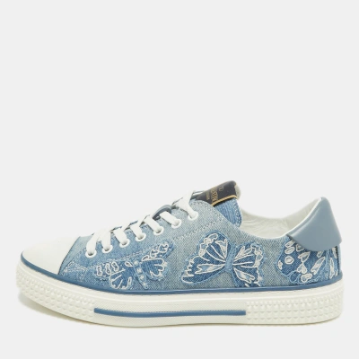 Pre-owned Valentino Garavani Navy Blue/white Denim And Leather Butterfly Low Top Trainers Size 40