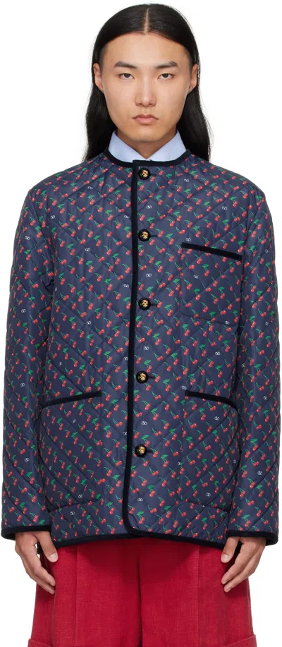 Valentino Navy Cherryfic Printed Jacket