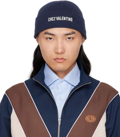 Valentino Garavani Navy 'chez Valentino' Knitted Wool Beanie