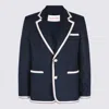 Valentino Blue Jersey Blazer With Torchon Piping In Blue