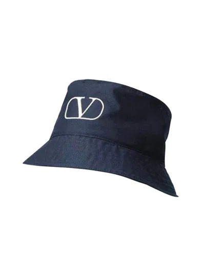 Valentino Garavani Navy Cotton Logo Hat For Men In Blue