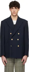 Valentino Navy Double-breasted Double Wool Blazer In Indaco