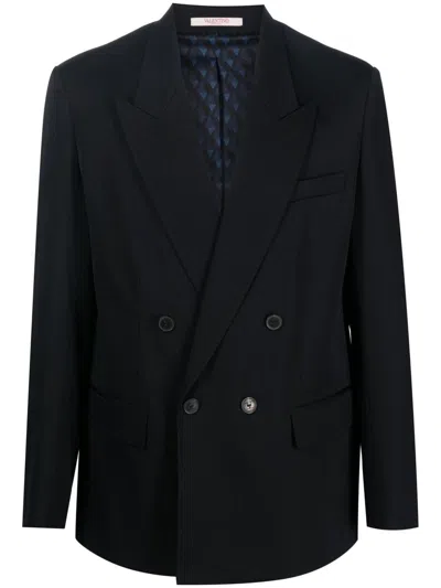 Valentino Navy Double-breasted Jacket For Men In Ss23 Collection