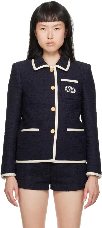 Valentino Brand-embroidered Contrast-trim Regular-fit Cotton-blend Jacket In Black