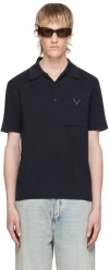 Valentino Logo Cotton-blend Polo Shirt In 598 Navy