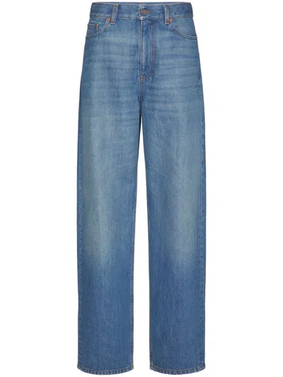 Valentino Navy High-waisted Straight Leg Jeans For Women In Blue