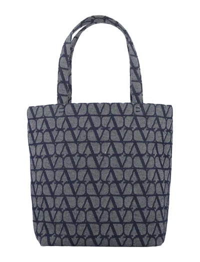 Valentino Garavani Navy Jacquard Denim Effect Handbag For Men By  In Blue
