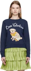 Valentino Dog Design Cotton Sweatshirt In Blue