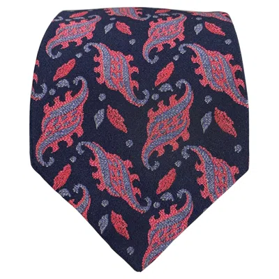 Pre-owned Valentino Garavani Valentino Navy Multi-color Paisley Silk Tie In Blue