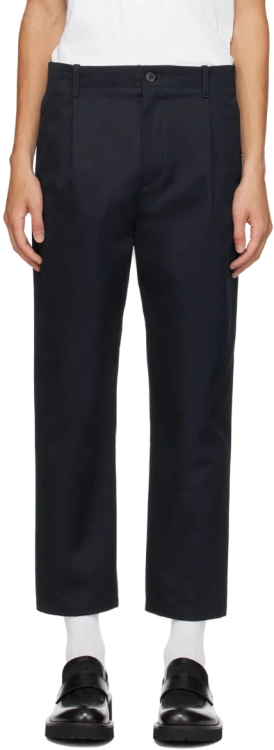 Valentino Navy Pleated Trousers In Blue