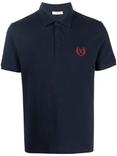 Valentino Embroidered-logo Cotton Polo Shirt In Navy