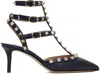 Valentino Navy Rockstud Caged 65mm Heels In M30 Marine